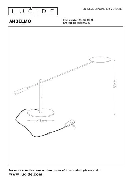 Lucide ANSELMO - Schreibtischlampe - LED Dim. - 1x9W 3000K - Schwarz - TECHNISCH